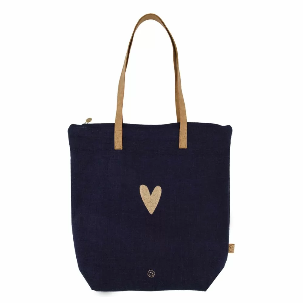 Zusss Katoenen Boodschappentas Hartje Donkerblauw The Little Green Bag