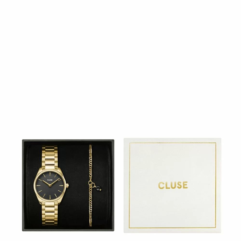 CLUSE Giftbox Feroce Mini Watch Black Chain bracelet Gold colored The Little Green Bag