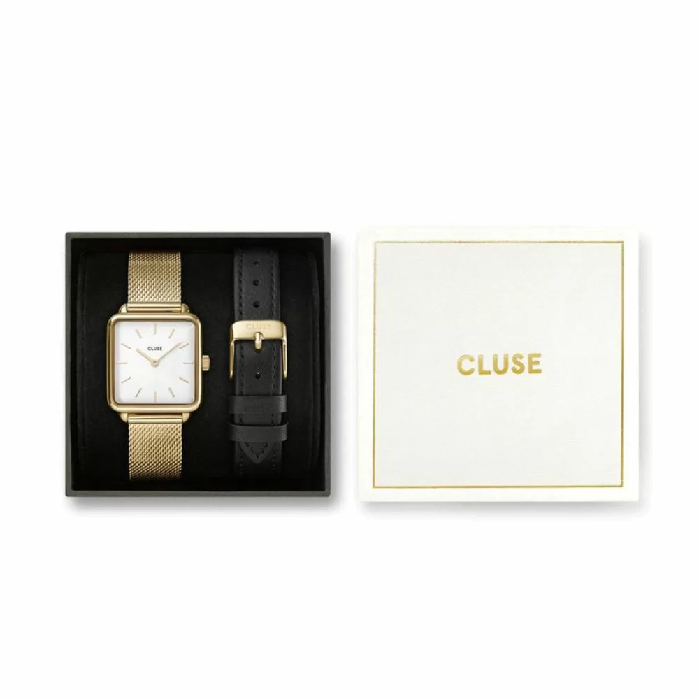 CLUSE La Tetragone Gift Box Watch and leather strap Gold colored The Little Green Bag