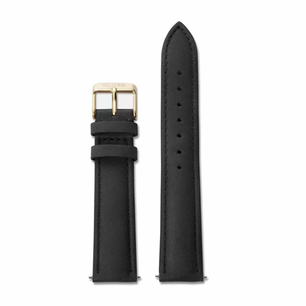Strap 18 mm Leather Black Gold Colored