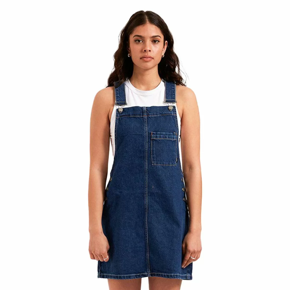 Dr. Denim Effie Dungaree Dress Pebble Mid Retro The Little Green Bag