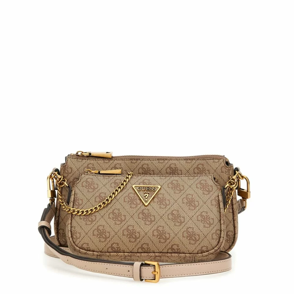 Guess Noelle Double Pouch Crossbody Latte Logo The Little Green Bag