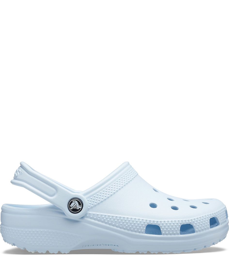 blue and white crocs
