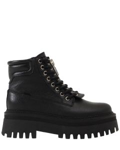 bronx black leather chunky sole hiker boots