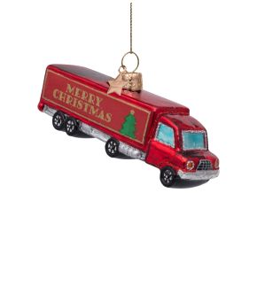 Ornament glass truck merry christmas H5cm