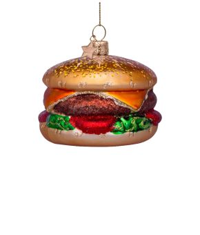 Ornament glass multi color hamburger H6cm