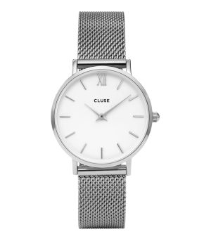 cluse cl30009 minuit mesh silver white frontr