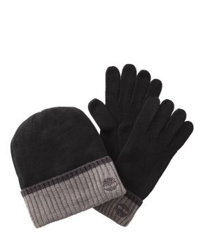 Hat and Glove Set with Contrast Cuff and Tipping